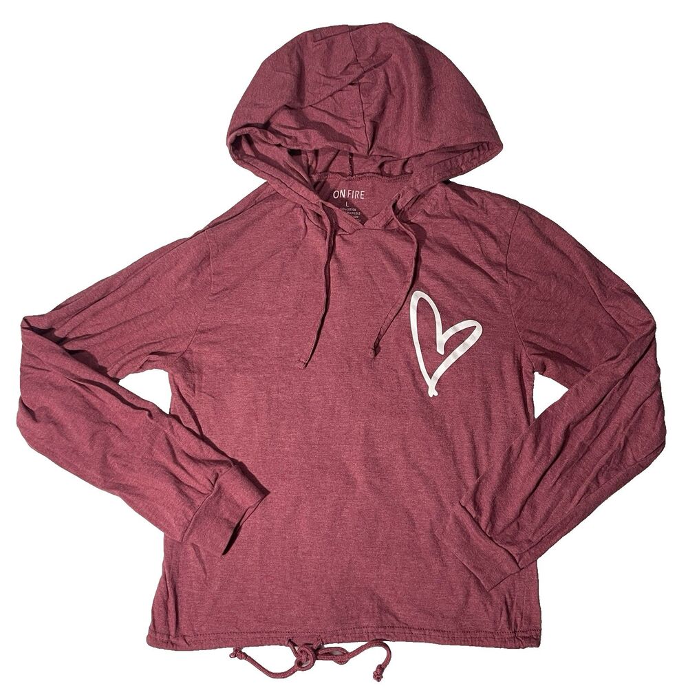 On Fire Juniors Graphic Double Sided Print Fall Thin Sweatshirt Burgundy Large
